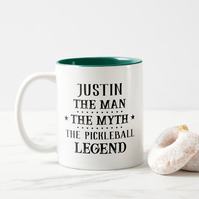 Funny Man Myth Pickleball Legend Zweifarbige Tasse (Mit Donut)
