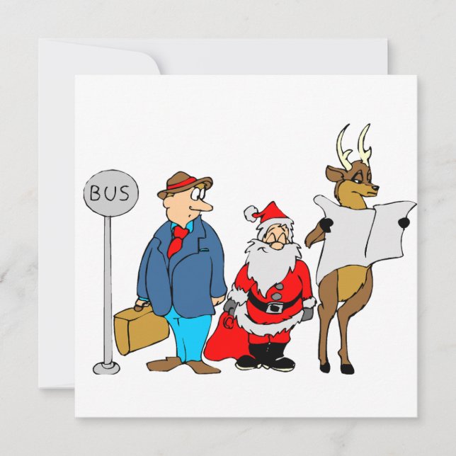 Funny Man Santa Reindeer an der Bushaltestelle Karte (Vorderseite)