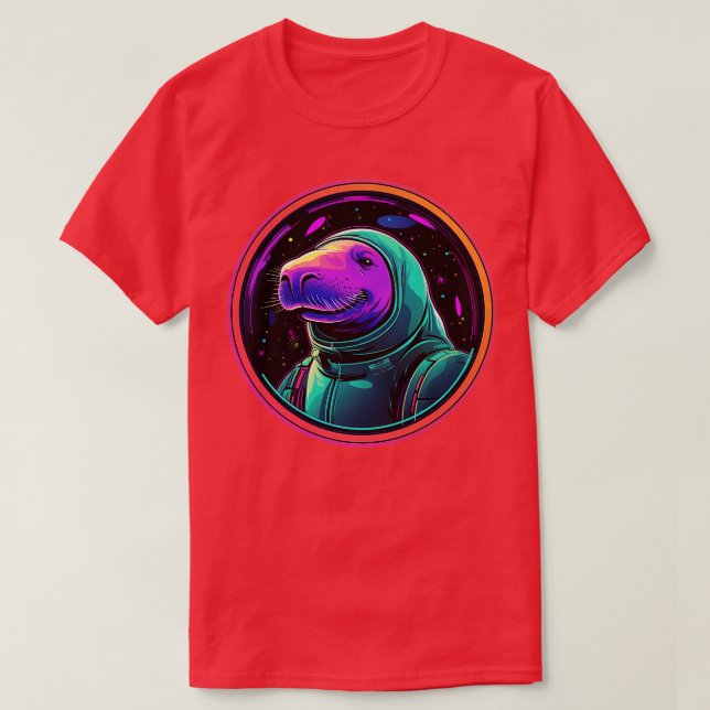 Funny Manatee im Weltraum Kosmischer See Koh Astro T-Shirt (Design vorne)