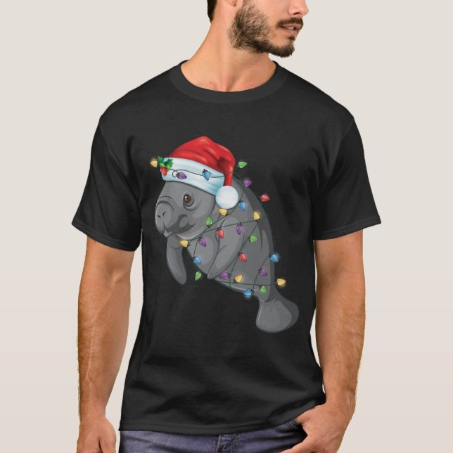 Funny Manatee In Weihnachtsmannmütze Manatee Chris T-Shirt (Vorderseite)
