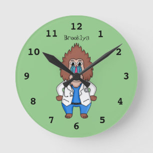 Funny mandrill doctor cartoon illustration runde wanduhr