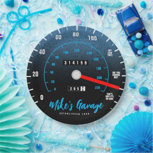 Funny Manly Car Odometer Speedometer Blauer Glitze Pappteller