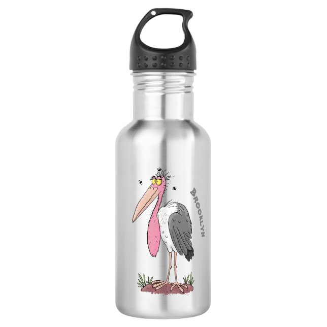Funny marabou Storch Cartoon Edelstahlflasche (Vorderseite)
