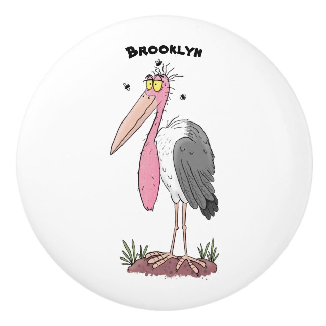 Funny marabou Storch Cartoon Keramikknauf (Vorderseite)