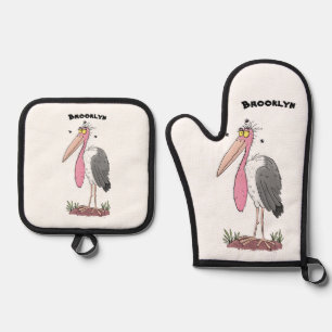 Funny marabou Storch Cartoon Ofenhandschuh & Topflappen-Set