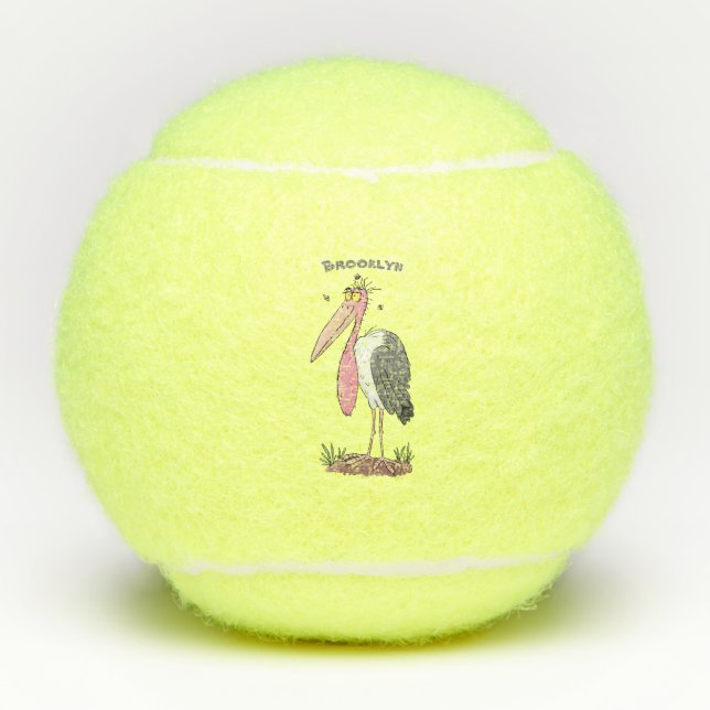 Funny marabou Storch Cartoon Tennisbälle (Vorderseite)