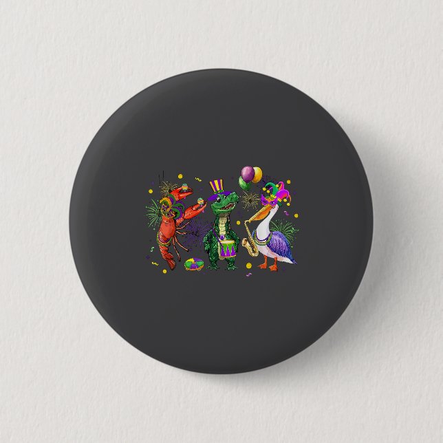 Funny Mardi Gras 2026 Crocodile Crawfish Pelican N Button (Vorderseite)