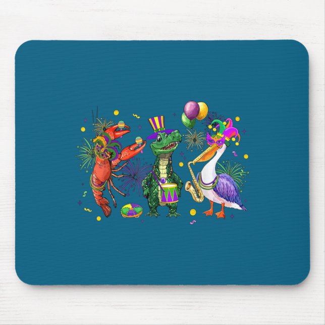 Funny Mardi Gras 2026 Crocodile Crawfish Pelican N Mousepad (Vorne)