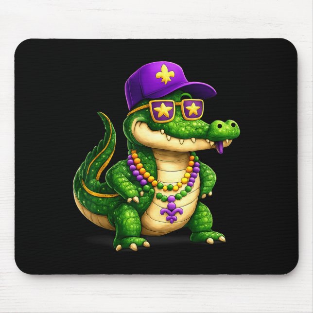 Funny Mardi Gras Alligator Beads Carnival Celebrat Mousepad (Vorne)
