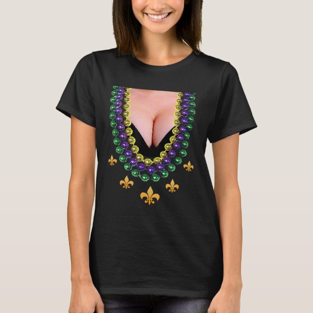 Funny Mardi Gras Beads und Cleavage Kostüme Shirt (Vorderseite)
