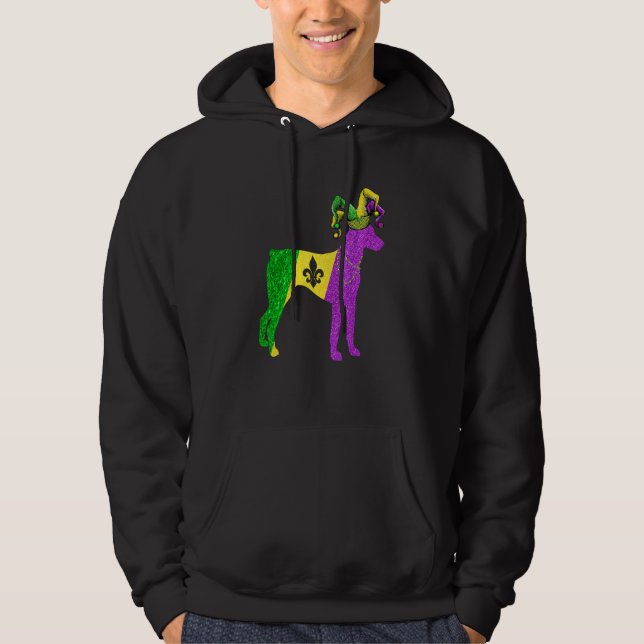 Funny Mardi Gras Doberman Dog Mardi Gras Hat Beads Hoodie (Vorderseite)