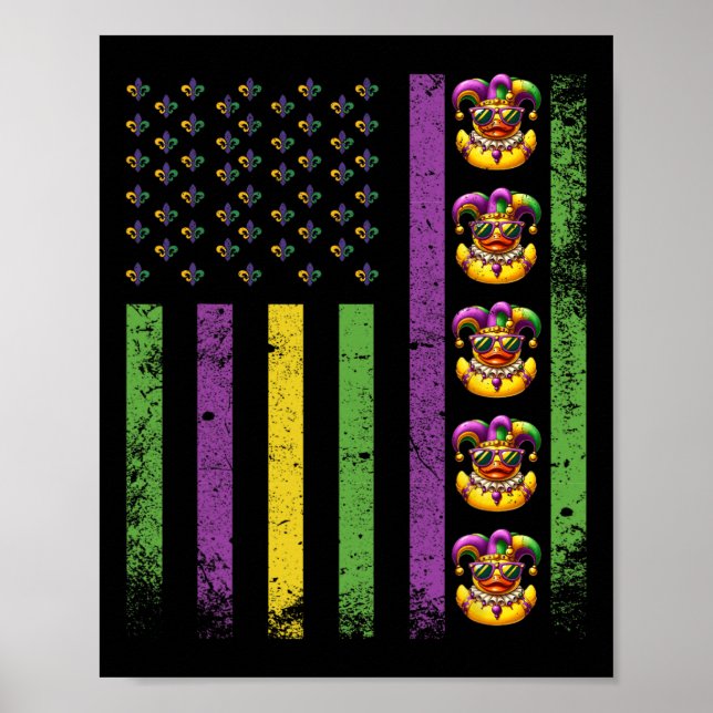 Funny Mardi Gras Ducks Usa Flag Beads Rubber Duck Poster (Vorne)