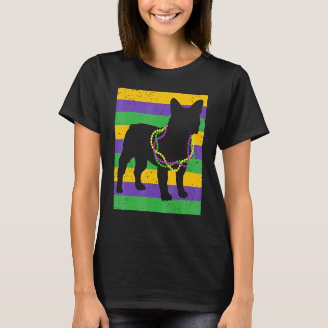 Funny Mardi Gras French Bulldog Beads und Jester H T-Shirt (Vorderseite)
