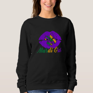 Funny Mardi Gras Jester Hat Lila Lips Mardi Gras Sweatshirt