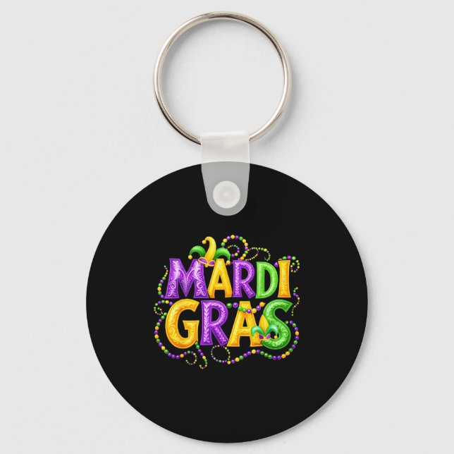 Funny Mardi Gras Parade Jester Hat Beads Men Women Schlüsselanhänger (Vorderseite)