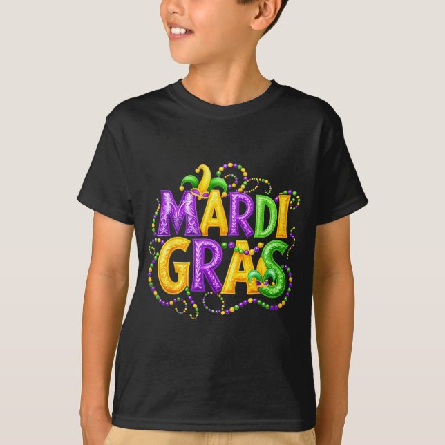 Funny Mardi Gras Parade Jester Hat Beads Men Women T-Shirt (Vorderseite)