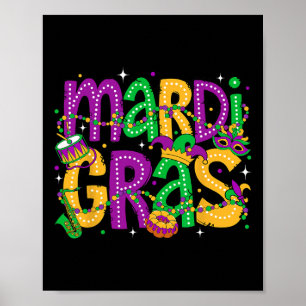 Funny Mardi Gras Parade Outfit Jester Hat Men Wome Poster
