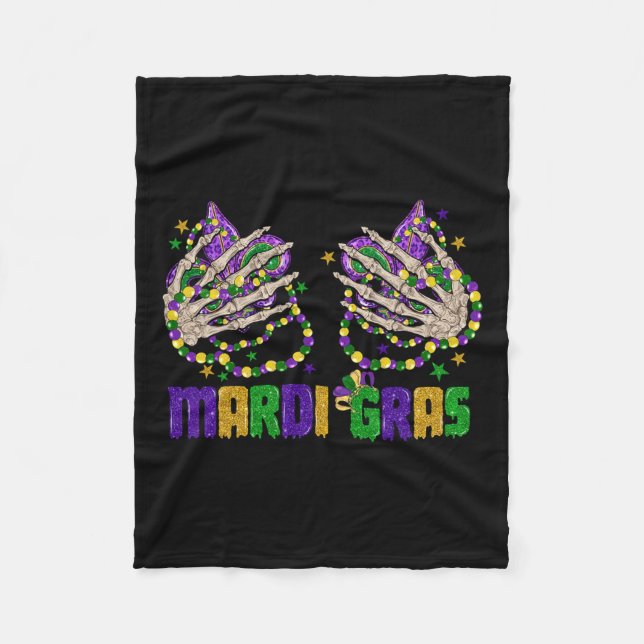 Funny Mardi Gras Skeleton Hände mit Perlen und Fal Fleecedecke (Vorderseite)