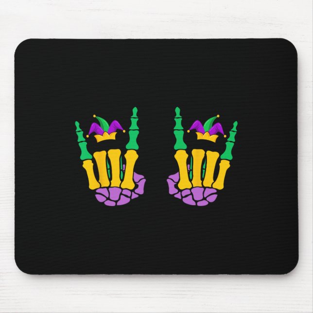 Funny Mardi Gras Skeleton Hands Rock On Devil Horn Mousepad (Vorne)