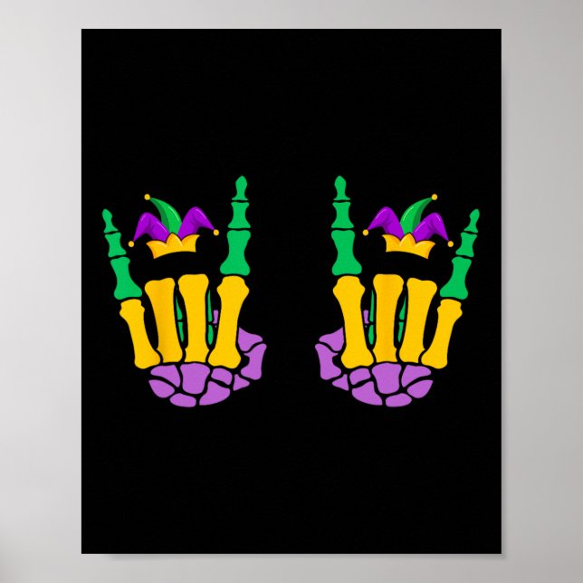 Funny Mardi Gras Skeleton Hands Rock On Devil Horn Poster (Vorne)