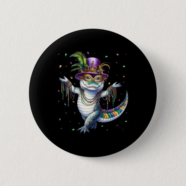Funny Mardigator Mardi Gras Alligator Tanzkarn Button (Vorderseite)