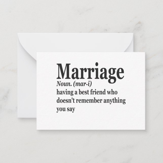 Funny Marriage Definition Ehepaar Ehemann-Geschenk Mitteilungskarte (Vorderseite)