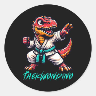 Funny Martial Arts Karate Taekwondo Dino Animal Cu Runder Aufkleber