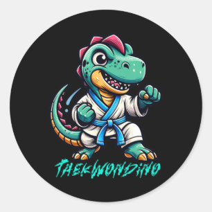 Funny Martial Arts Karate Taekwondo Dino Tier Cu Runder Aufkleber