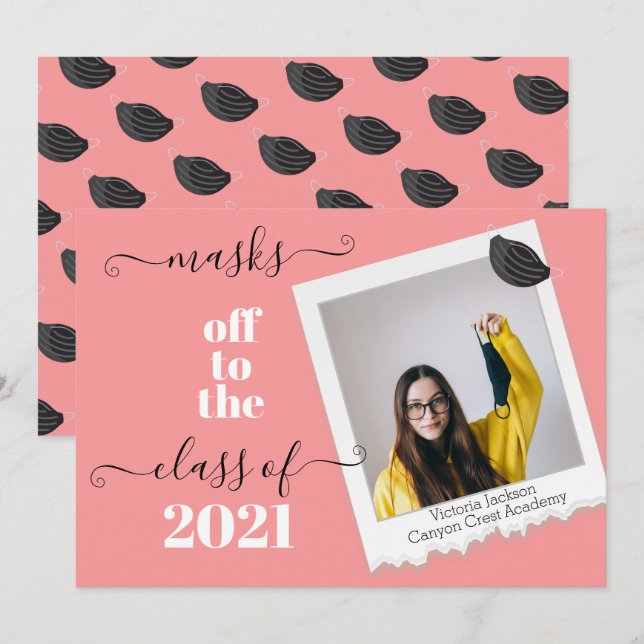 Funny Masques off Graduation photo Invitation (Devant / Derrière)
