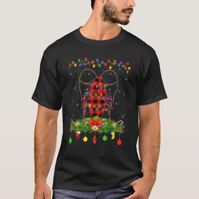 Funny Matching Buffalo Kariert Cockroach Weihnacht T-Shirt (Vorderseite)