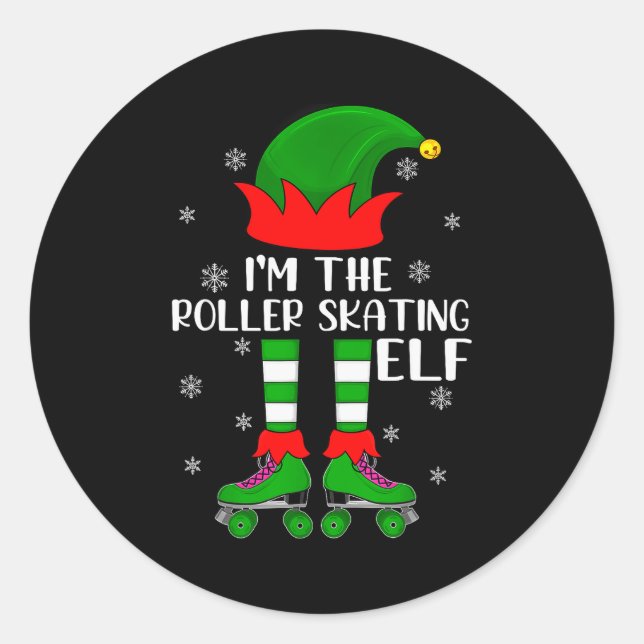 Funny Matching Group The Roller Skating Elf Christ Runder Aufkleber (Vorderseite)