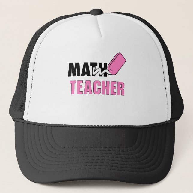 Funny Math Teacher Pink Eraser Truckerkappe (Vorderseite)