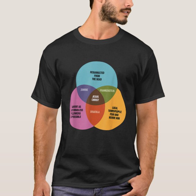 Funny Math Venn Diagramm Jesus Zombie Dracula Fran T-Shirt (Vorderseite)
