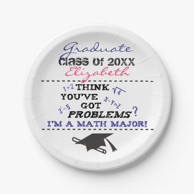 Funny Mathe Major Abschluss PINK Name Paper Plate Pappteller (Vorderseite)