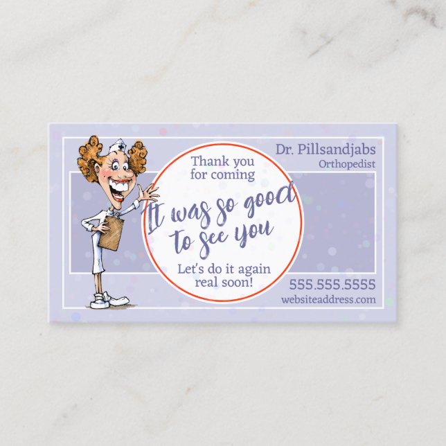 Funny Medical Termin Erinnerung Happy Nurse Visitenkarte (Vorderseite)