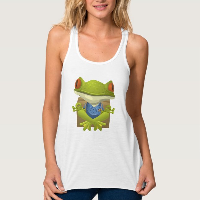 Funny Meditating Frog Cartoon Tank Top (Vorderseite)