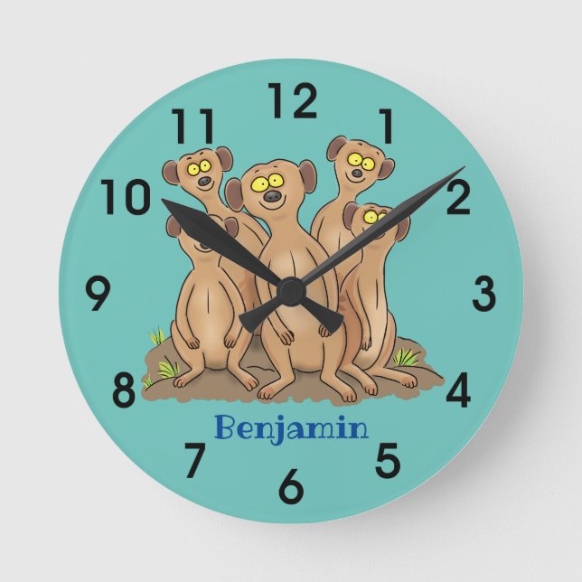 Funny meerkat family cartoon illustration runde wanduhr (Vorderseite)