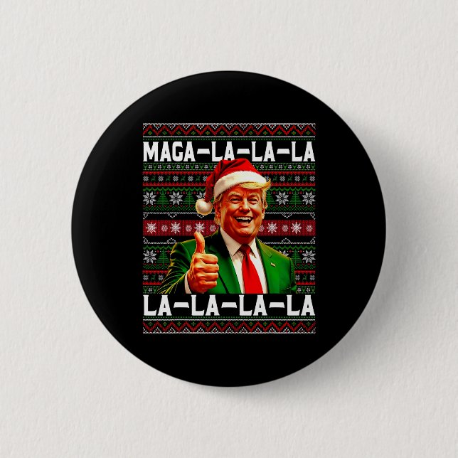 Funny Mega-la-la-Trump Weihnachtsmannmütze Ugly We Button (Vorderseite)