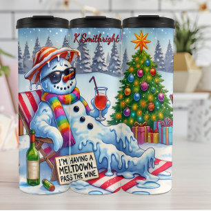 Funny Meltdown Snowman mit Wein Thermosbecher
