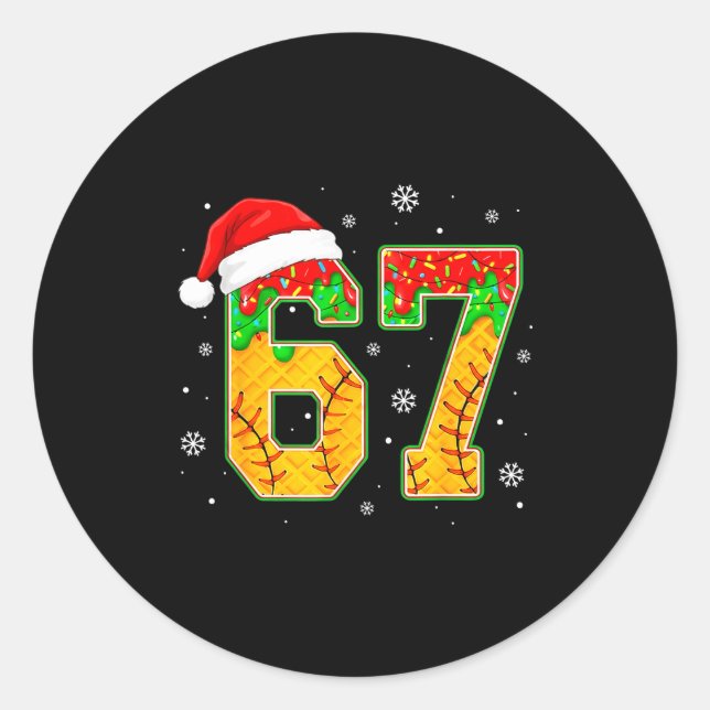 Funny Meme 67 Christmas Baseball Ice Cream Men Boy Runder Aufkleber (Vorderseite)