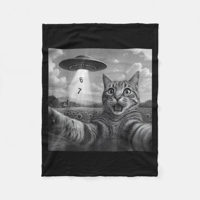 Funny Meme Cat Selfie Six Seven Retro Cat 67 Anima Fleecedecke (Vorderseite)