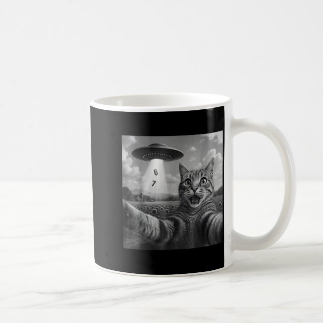 Funny Meme Cat Selfie Six Seven Retro Cat 67 Anima Kaffeetasse (Rechts)