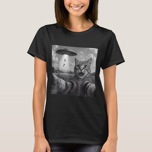 Funny Meme Cat Selfie Six Seven Retro Cat 67 Anima T-Shirt (Vorderseite)