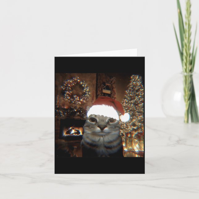 Funny Meme Cat Taking A Selfie Christmas Xmas Ligh Karte (Vorderseite)