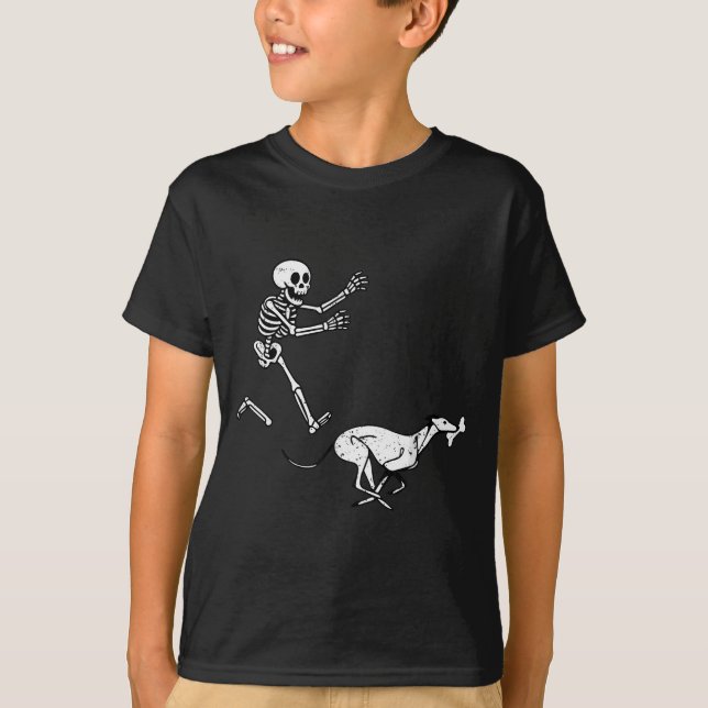 Funny Meme Ghound Running Skeleton Halloween  T-Shirt (Vorderseite)