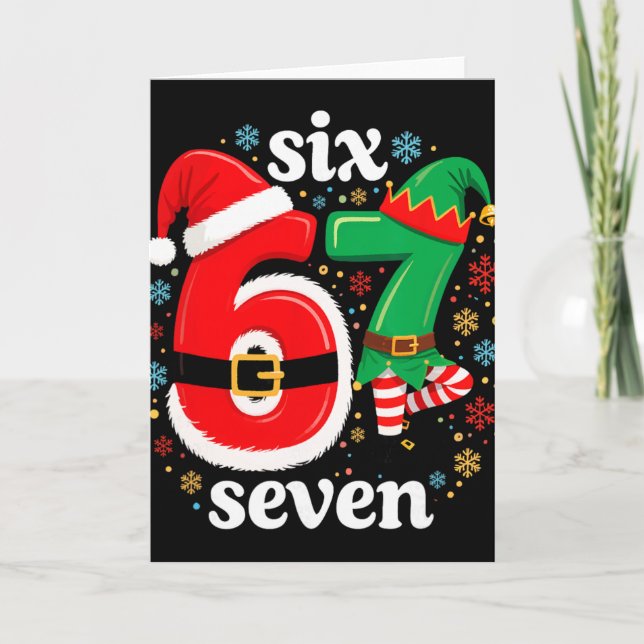 Funny Meme Six Seven 67 Elf 6 7 Santa Christmas Pa Karte (Vorderseite)