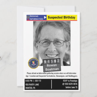 Funny Mens Birthday Humore Police Mugshot Joke Einladung