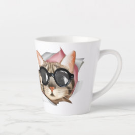 Funny “Meow” Cat with Glasses Design Milchtasse