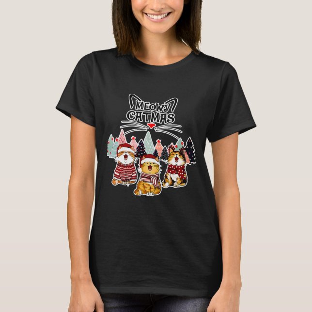 Funny Meowy Catmas Christmas Hilarous T-Shirt (Vorderseite)