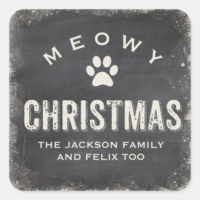 Funny Meowy Merry Christmas Cat Paw Custom Quadratischer Aufkleber (Vorderseite)